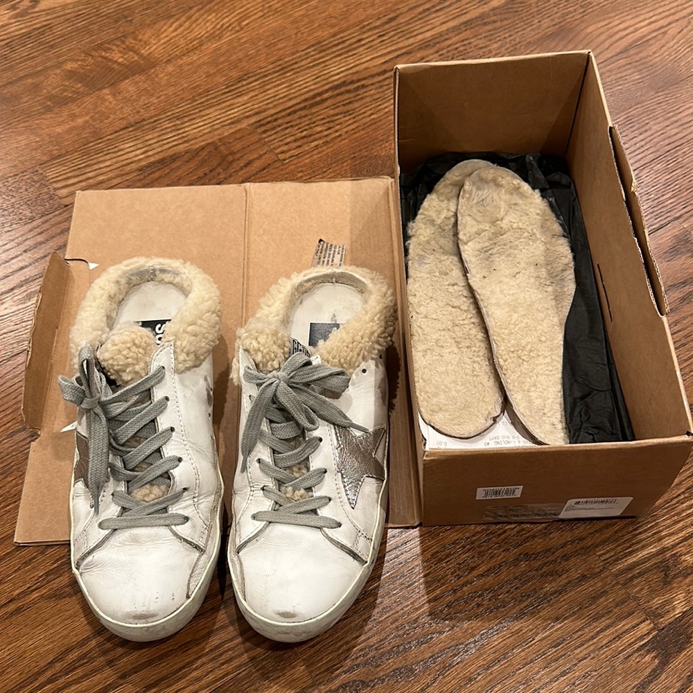 Golden Goose Sneakers Sabot shearling white and silver size 37 GUC